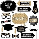 Graduation Party - Gold - 2018 Grad Photo Booth Props Kit - 20 Count