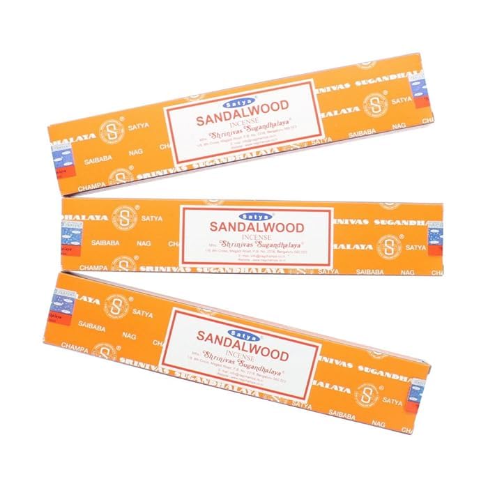 Satya Nag Champa Sandal Wood 100% Natural Incense Sticks | 3 Packs | Handmade Incense Sticks | Used for Stress Relief, Spiritual Decor, Smudging and Meditation