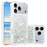 LEMAXELERS Glitter Case for iPhone 17 Pro Max Clear Flowing Liquid Quicksand Sparkly Bling Soft TPU Bumper Shockproof Protective Phone Cover for Apple iPhone 17 Pro Max 6.9 inch. YBL Love Silver