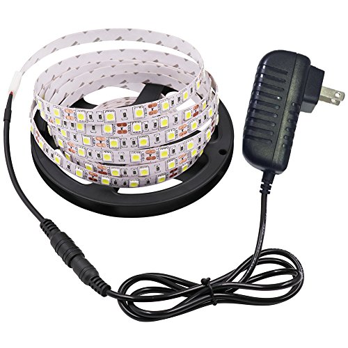 XUNATA 16.4ft Waterproof Flexible LED Light Strip with Power Adapter, 300 Units SMD 5050 12V LED Tape Light Strips for Gardens Homes Kitchen Bar(Red)