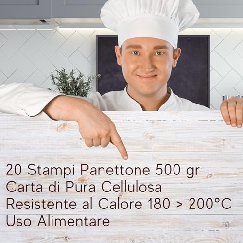 FAH, Low Panettone Moulds 500 g Premium Quality (20 Pieces), Professional Panettone Cups of Pure Cellulose Paper in Microwave - Image 2