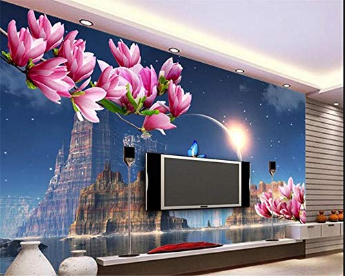 Dream Indoor Hochwertige Papel de Parede Tapete Planet Butterfly Magnolia Reflection TV Stereoskopische 3D-Tapete - 200x140cm/79"x 55