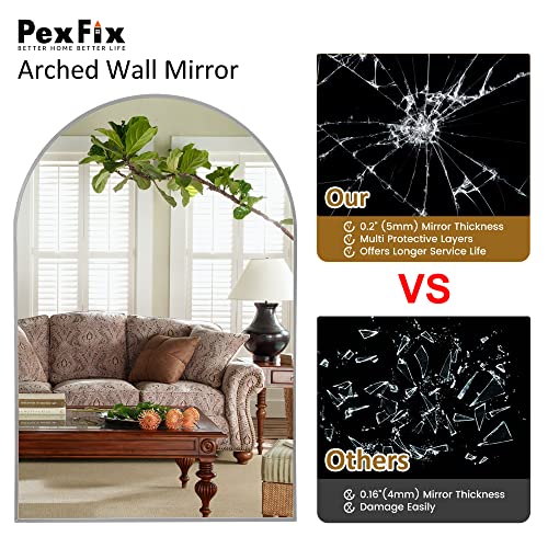 Image of PexFix Arched Wall Mirror 36 inchx24 inch Large Bedroom Mirror with Aluminum Alloy Thin Frame for Bedroom and Bathroom,Silver