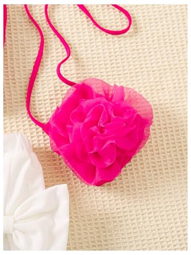 Image of MakeMeChic Girl's 2 Piece Outfits 3D Floral Shirred Cami Top and Bow Knot Shorts Set with Bag