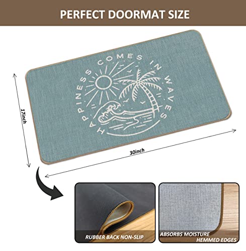 Lacosu Summer Beach House Happiness Comes in Waves Blue Rustic Door Mat Doormat,17"X30" Decorative Coastal House Indoor Outdoor Entry Welcome Door Mat,Ocean Beach Gifts - Image 3