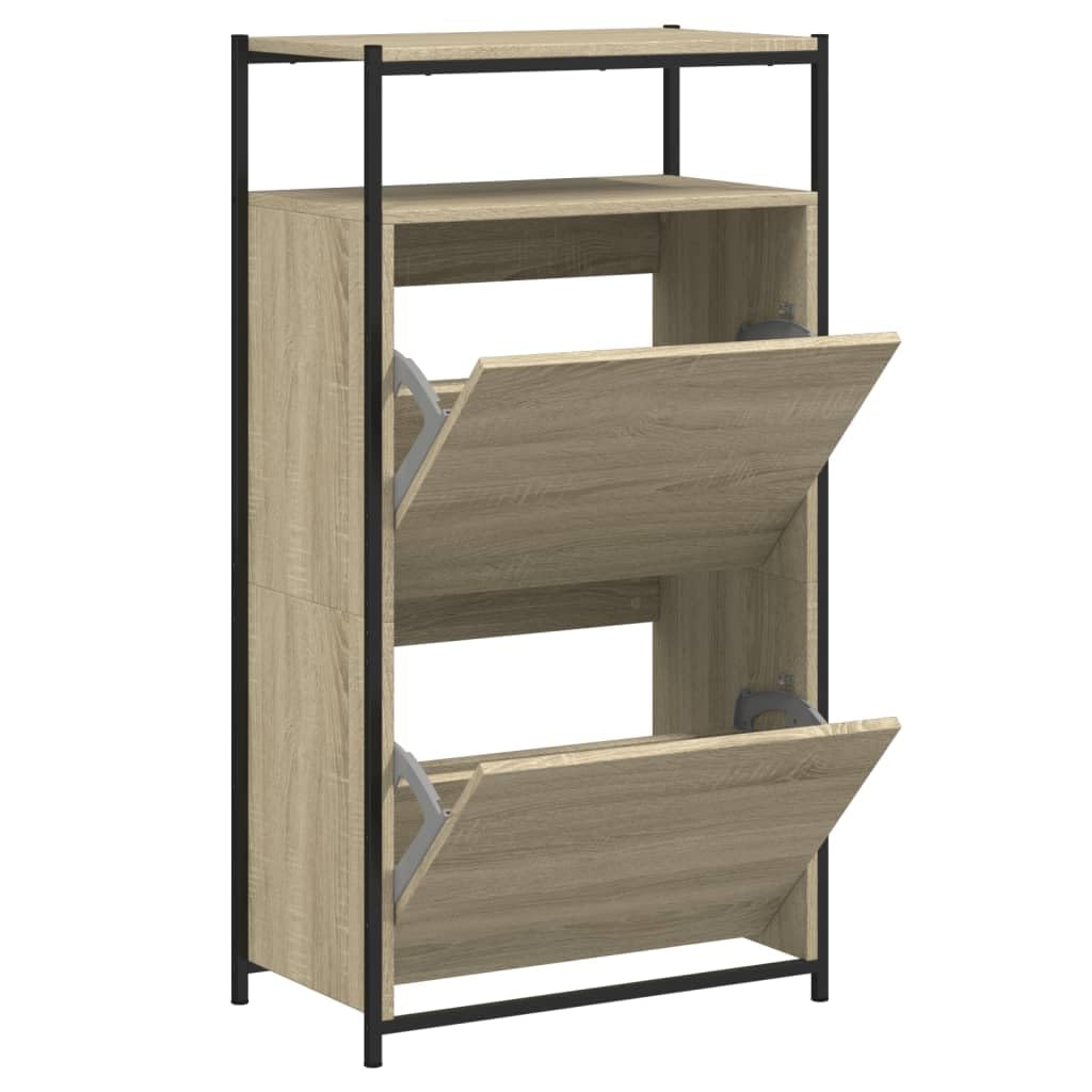 Meuble chaussures chêne Sonoma 60cm, armoire rangement chaussures bois d'ingénierie avec tiroir