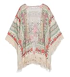 Chiffon Minetom Damen Floralen Schnüren öffnen Schal Quasten Cardigan Langarm Wasserfall Top Jacken Mantel Strickjacke (EU M)