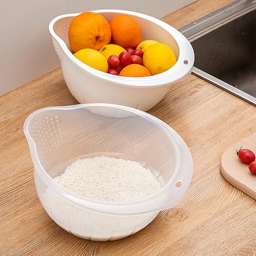Image of Japanese Rice Strainer Quinoa Washing Bowl Small Grains Washer Cleaner | Plastic Side Drainers Colander for Rinsing Fruits, Vegetables and Beans, BPA-Free