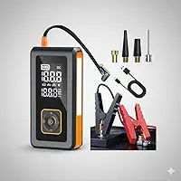 Carregador de Baterias Sem Fio com compressor de Ar Portatil Luz de emergencia e Carrega o Celular Chupeta Enche Pneu do Carro Moto Ideal Para Viagens Auxiliar de Partida 8000 Mah