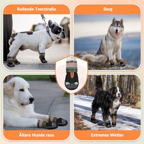 Eyein Hundeschuhe Pfotenschutz, 2 Stück Wasserabweisend Hundeschuhe mit Rutschfester Sohle und reflektierendem Klettverschluss für kleine, mittlere und große Hunde, Sport im Freien (Schwarz, Größe 0)