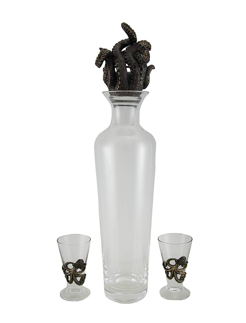 Resin And Glass Liquor Decanters Octopus Spirit Decorative Antique Bronze Finish Statue And Glass Decanter Set 8.5 X 15.5 X 5.25 Inches Bronze