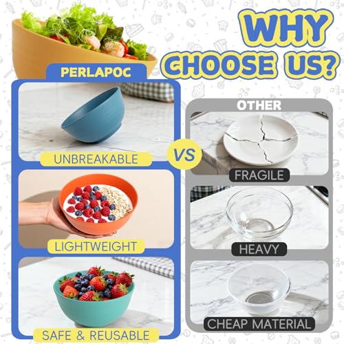 Image of Wheat Straw Bowls, 26 OZ Cereal Bowls Set of 6, Unbreakable Salad and Soup Bowls for Kitchen, Microwave & Dishwasher Safe Bowl Set, Plastic Camping Bowl - Multi