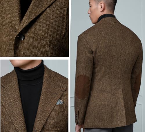 Mens Blazer Vintage Herringbone Business Hunting Jackets Winter Tweed Blend Retro Coats4