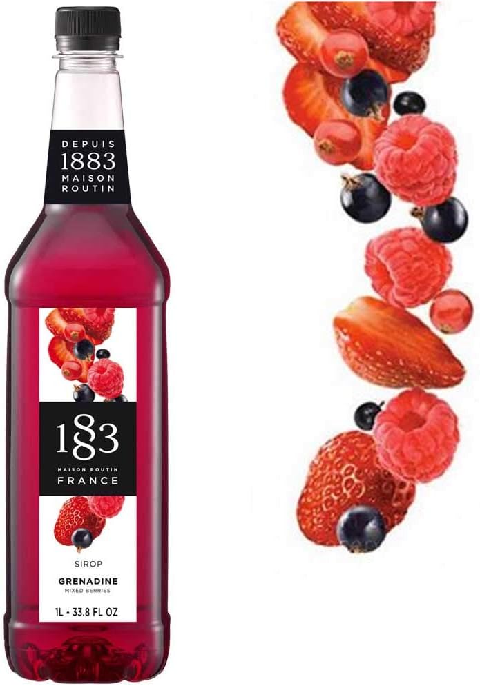1883 Maison Routin Premium Mixed Berries Grenadine Syrup – Berry Blend For Cocktails, Mocktails & Desserts, Rich Colour Base, Allergen-Free, Vegan-Friendly, 1L PET Bottle