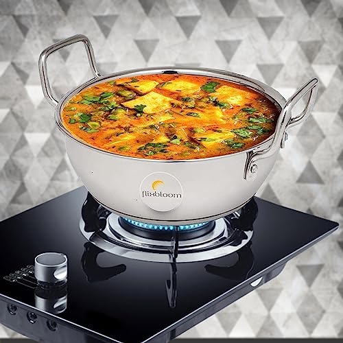 Image of Perfect Stainless Steel Induction Base Cookware Set Kadai for Kitchen Perfect Cooking with Spatula (Ladle) (SS Kadhai, 3.5 Litre)
