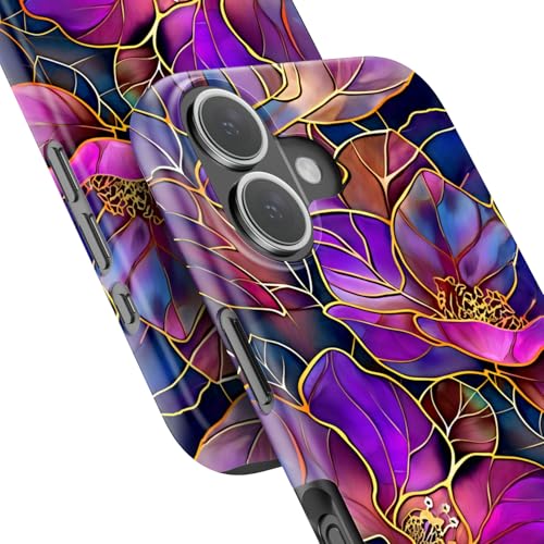 Image of Goodon for iPhone 16 Plus Case Cute - Wireless Charging Compatible - Dual-Layer Hard Shell + Silicone Cover - Protective Phone Case with Trendy Designs for Women - Blooming Purple Flowers