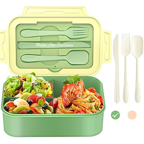 ANDIMEI Tupper Fiambrera Bento Lunchbox con 3 Compartimentos y 3 Cubiertos Cover