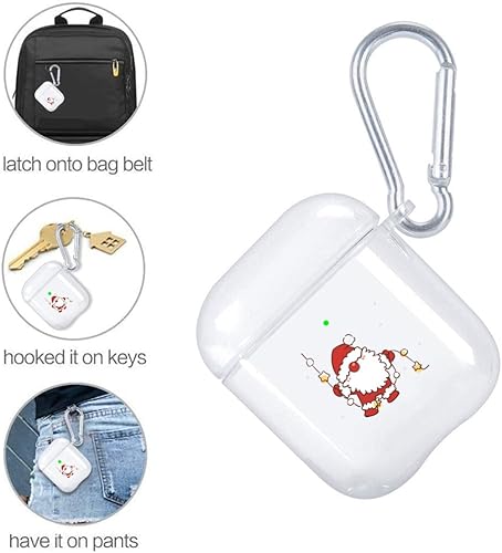 Miniatura 5 de JOYLAND Funda de Navidad de Papá Noel de dibujos animados para AirPod 1 y 2 con llavero + bolsa, funda transparente y bonita de Navidad, funda suave