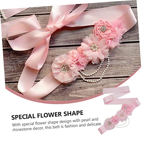 BESPORTBLE Wedding Girdle Decorative Waistband Bridal Belt with Pearl Rhinestone Flower Design Pink Maternity Sash for Shower Wedding Party and Formal Dresses3