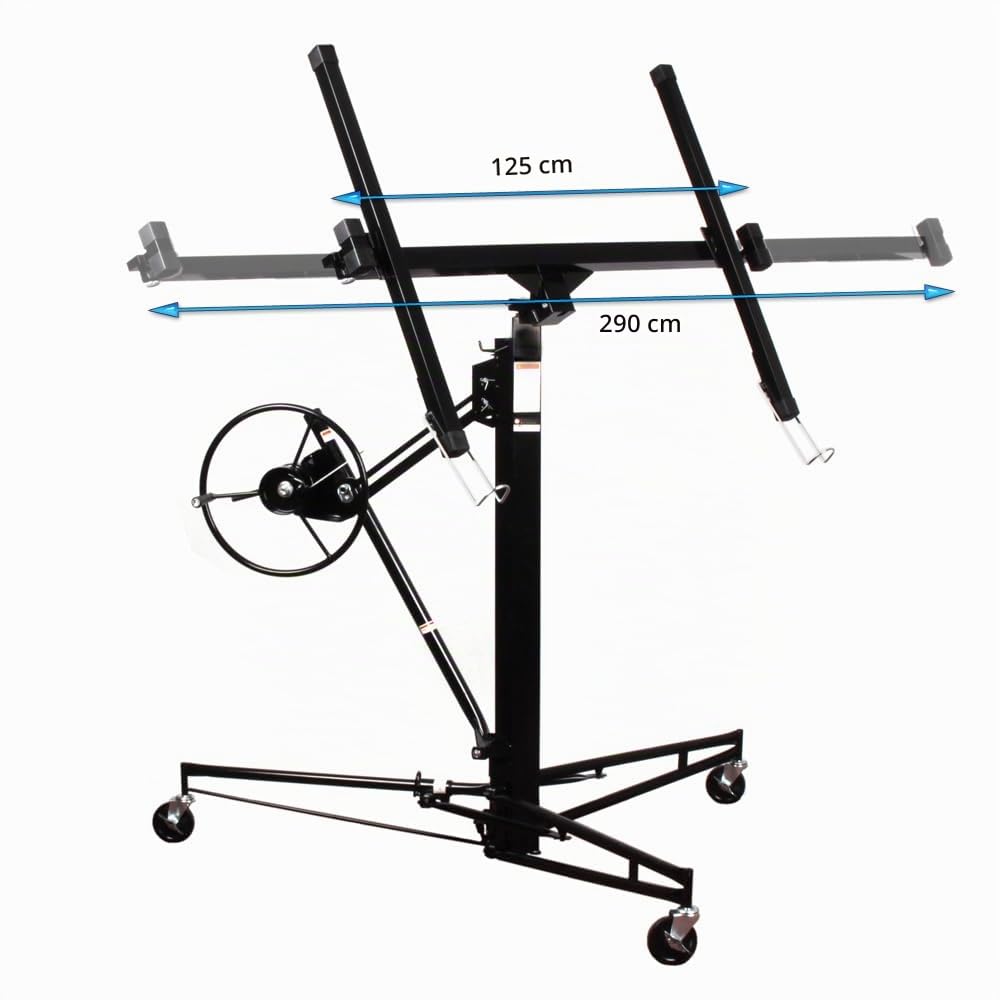 Springer Plattenheber für Trockenbau SW-PL68 mit Seilwinde – Werkzeug & Montagehilfe für Gipskarton & OSB – 68kg Tragkraft, 360° drehbar, klappbar, Höhenverstellung 140–335cm, Schwarz
