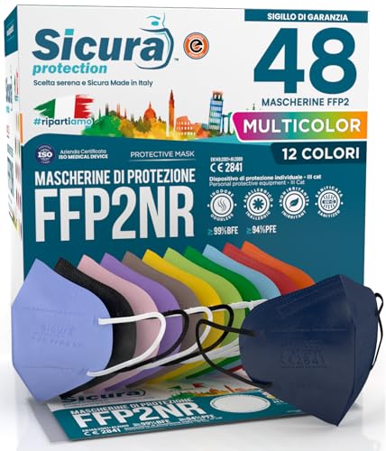 Mascherine FFP2 Certificate CE, 48 Pezzi, Mix 12 Colori