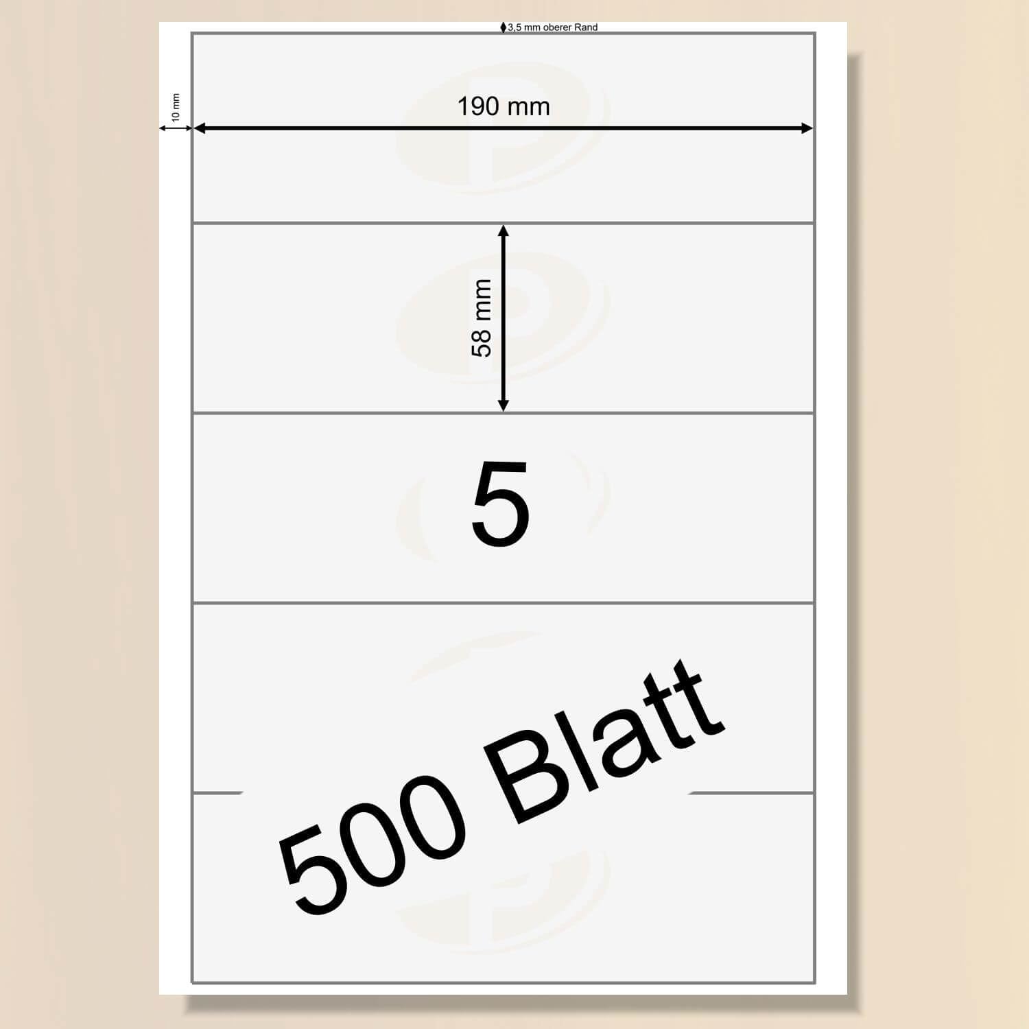 Printation Ordnerrücken Etiketten breit 190 x 58 mm weiß bedruckbar - 2500 Ordneretiketten selbstklebend breit auf 500 DIN A4 Bogen BigPack 1x5-5 pro Blatt - 190x58 58x190 Ordner-Rückenschilder 58