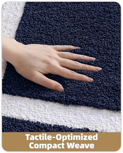 Image of Color&Geometry Navy Blue Bathroom Rugs 43x24, Extra Soft Absorbent Microfiber Bath Rugs, Non-Slip Bathroom mat, Washable Plush Bath Mats for Bathroom, Shower, Bathtub, Laundry, Blue White