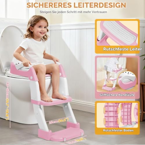 Toilettensitz Kinder mit Treppe, 2 in 1 Stabil Töpfchen für Kinder, Bär – Ansicht 2