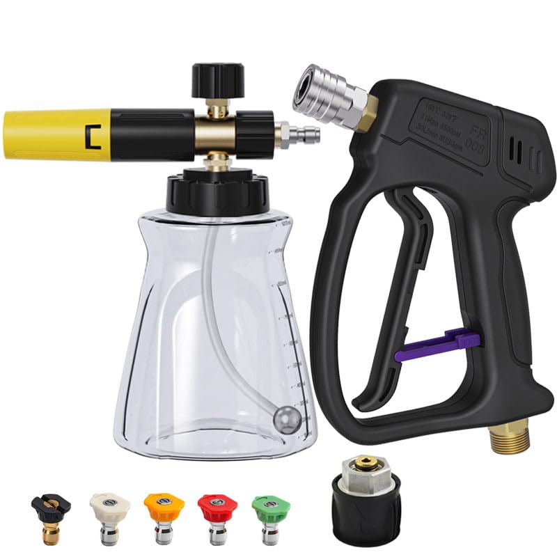 Pistolet Nettoyeur Haute Pression 4500-5200 PSI avec Canon à Mousse 1L et 5 Embout de Buse,1/4