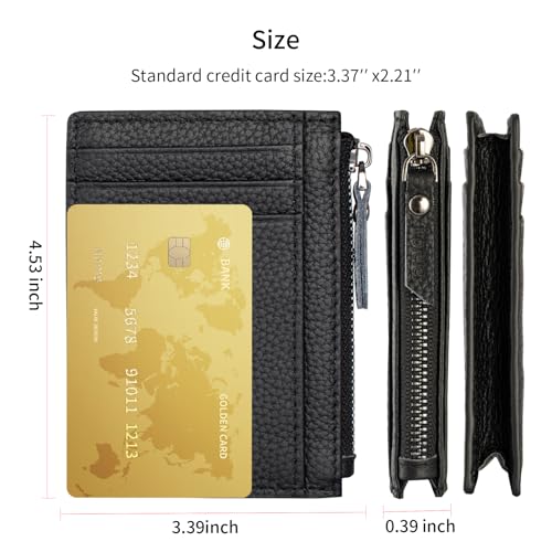 Image of Slim Wallet for Women Small Leather RFID Blocking Credit Card Holder Minimalist Wallet with Coin Purses & Pouches,S Black