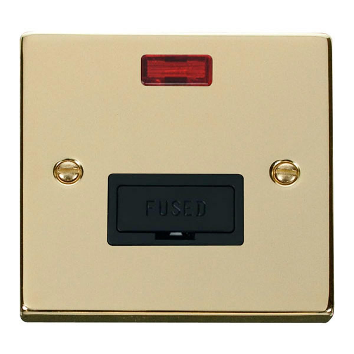 Click Polished Brass 13A Fused Connection Unit With Neon - Black Insert