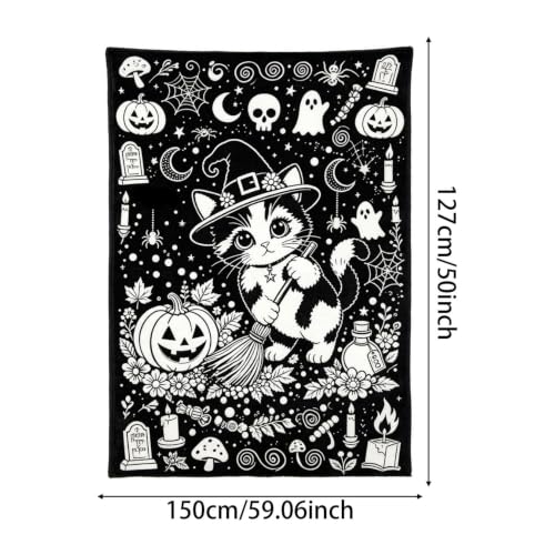 50x59 Inch Black Witch Cat Coloring Blanket for Adults Halloween Decor，A - image 2