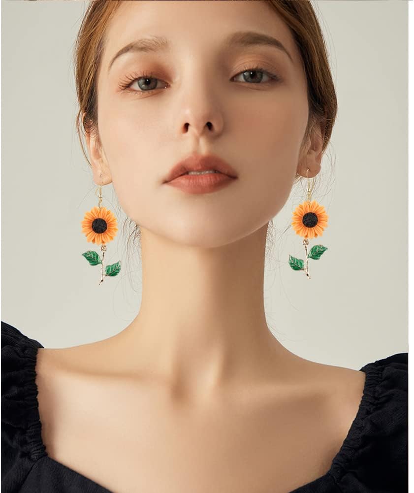 CHUNYANAN Fashion Simplicity Sunflower Dangle Drop Earrings for Women Yellow Enamel Daisy Sun Flower Personalized Earrings Jewelry Gift - Image 5