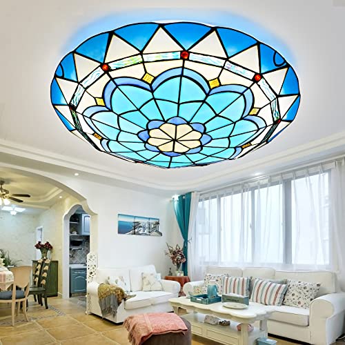 Plafonnier LED vitrail dimmable lustre vintage E26 suspension 50cm - 2