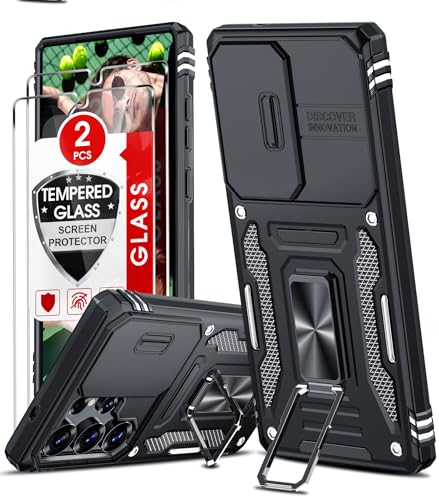 Leyi Cover Per Samsung S25 Ultra Con Vetro Temperato[2 Pack], Custodia Per Samsung Galaxy S25Ultra Con Protezione Fotocamera[Slidable] Con Anello Supp
