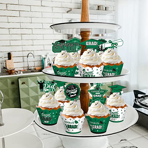 96 Pieces 2023 Graduation Cupcake Toppers Wrappers Cake Decorations 2023 Congrats Grad Cake Topper And Wrapper Graduation Party Supplies Decoration Cupcake Liners (Green) #TOP3