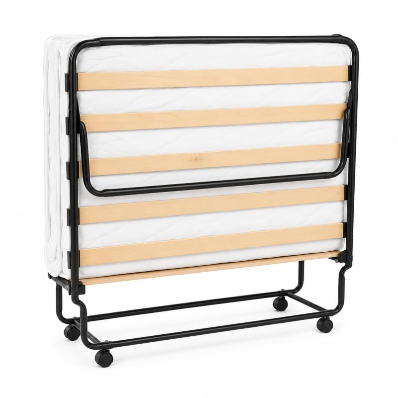 Lit Pliant 120 cm - Lit d’Appoint ou Régulier Adulte, Mousse Confort, Structure Acier Renforcé, Pliable Compact avec roulettes
