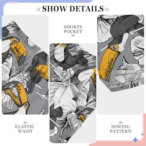 Parrot Hibiscus Flower Boys Long Pants Soft Trousers Elastic Waist Kids Lounge Bottoms with Pockets S-XL4