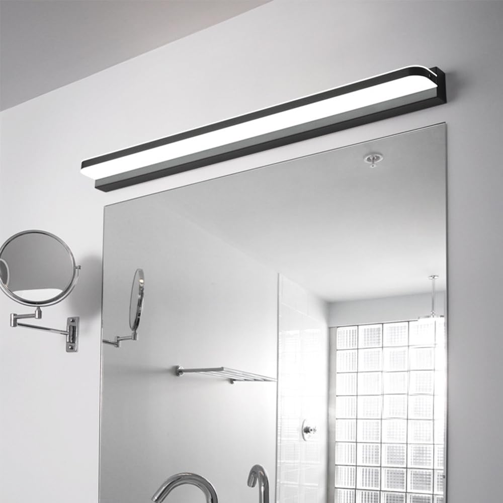 Mengjay Aplique Espejo Baño Interior LED,Lámpara de pared LED,Luz blanca fría,Iluminación Luz pared Luz para Salón, Dormitorio, Comedor, Pasillo (Negro (60 cm))