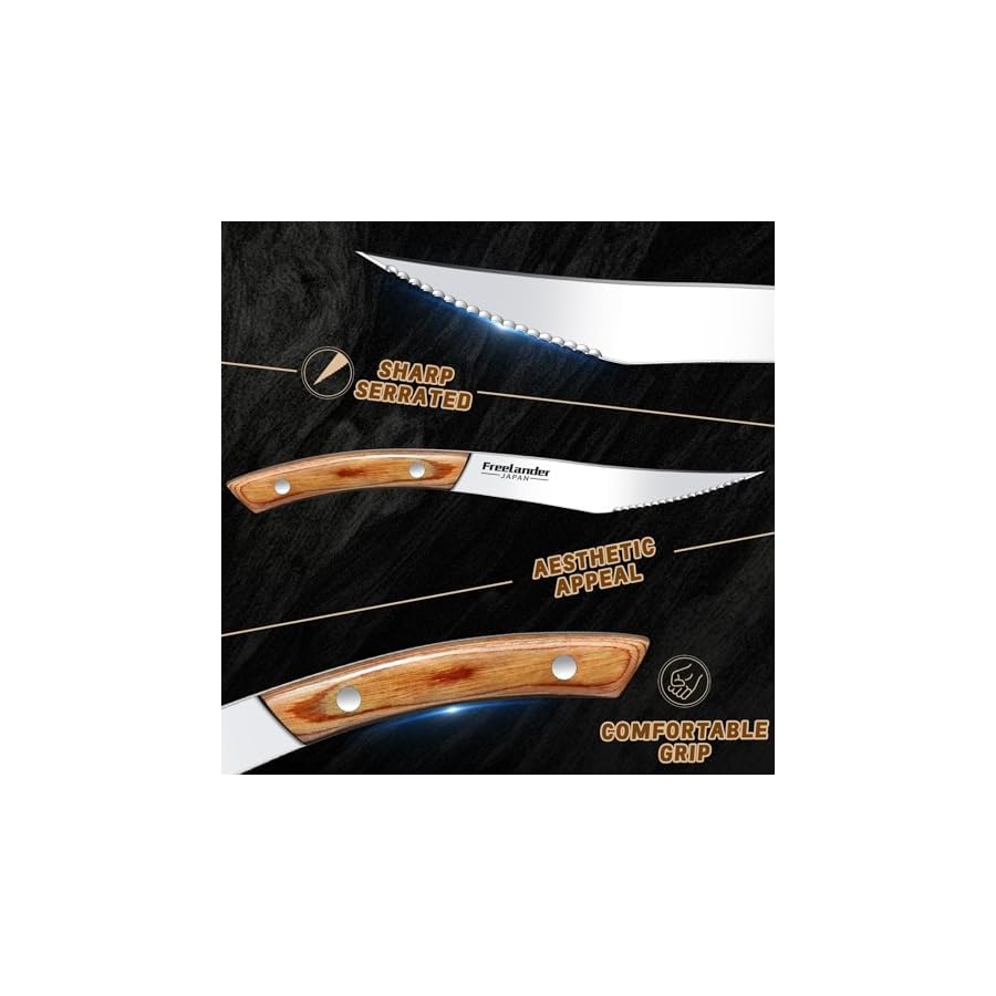 Steak-Knives-and-Pizza-Knives-Sharp-Serrated-Stainless-Steel-Steak-Knives-set-of-4-Handmade-Forged-Steak-Knife-set-for-Cutting-Meat-Bread-and-Pizza-Ergonomic-Handle-and-Full-Tang-Design Steak Knives and Pizza Knives, Sharp Serrated Stainless Steel Steak Knives set of 4, Handmade Forged Steak Knife set for Cutting Meat, Bread and Pizza, Ergonomic Handle and Full Tang Design