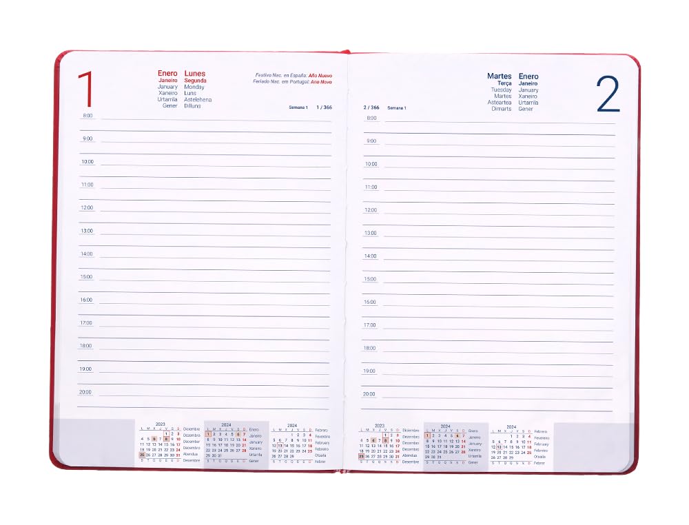 Liderpapel Esparta Binded Diary 15 x 21 cm 2024 Day Page with Pink Ruler Paper 70 g - Image 3