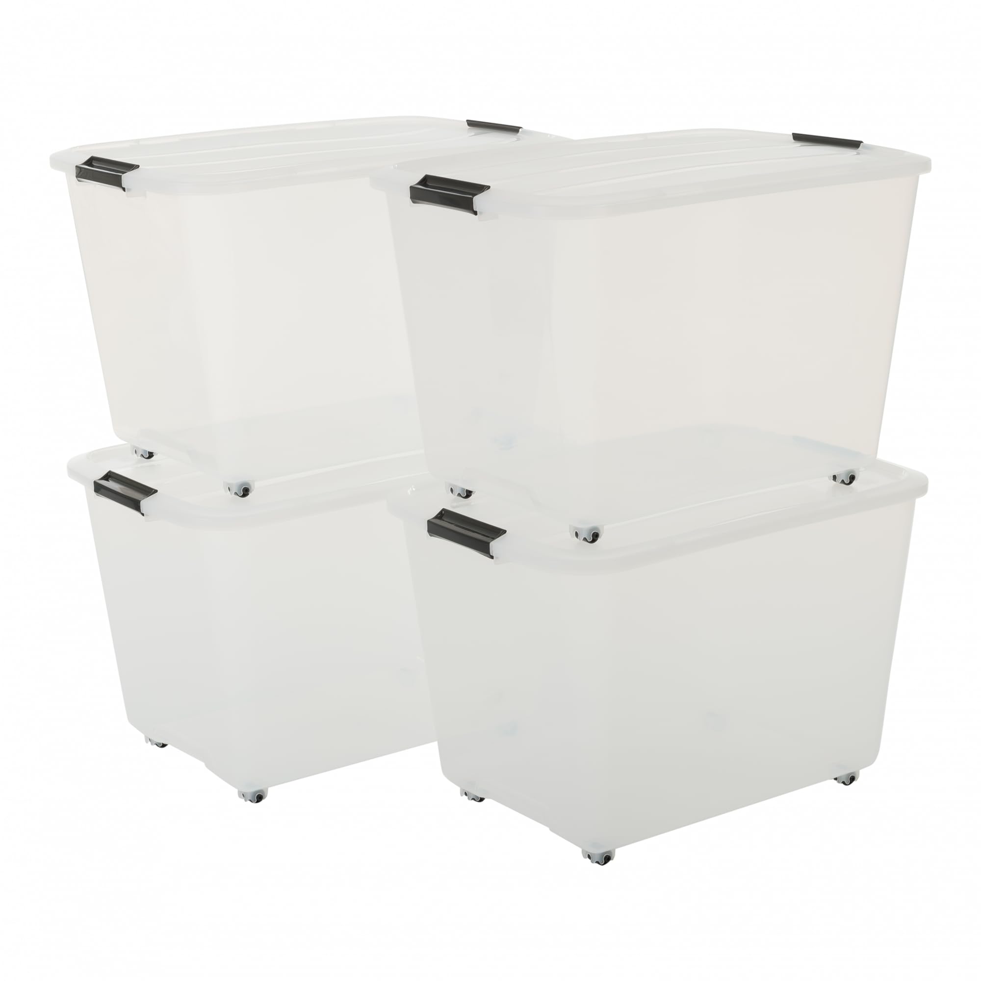 Iris Ohyama, Aufbewahrungsbox aus Kunststoff, 60 l Büro-Aufbewahrungsbox, 4er-Set, TBR-60, transparent, stapelbar, Verschlussclips, B39 x T57 x H38 cm