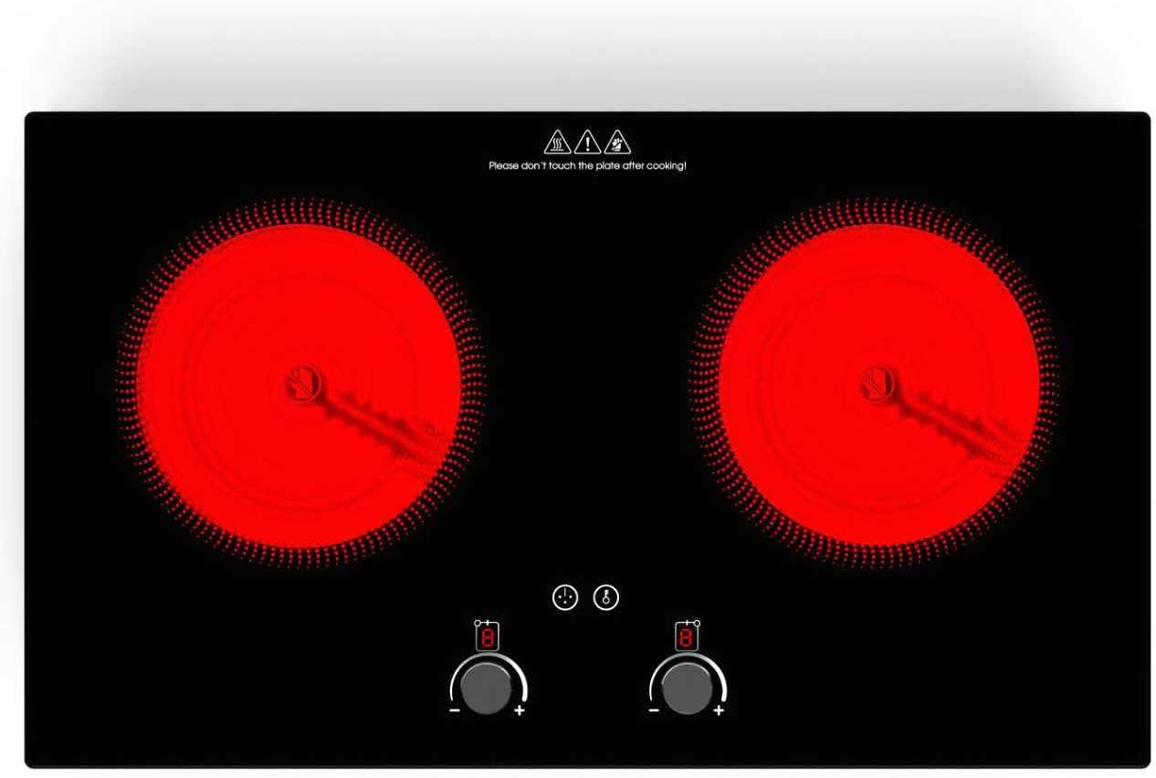 VBGK Electric Cooktop,2400W Electric Stove Top,Countertop and Built-in Hot Plate with Child Safety Lock, Timer, LED touch Knob Control,Overheat Protection,110V 2 Burner Induction Cooktop 2 Burner Electric Cooktop