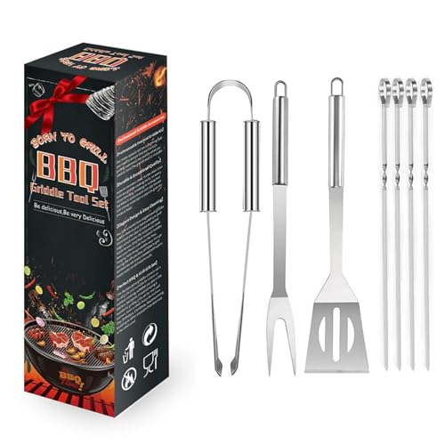 Set de utensilios para parrilla BBQ 7 piezas acero inoxidable miniatura 1