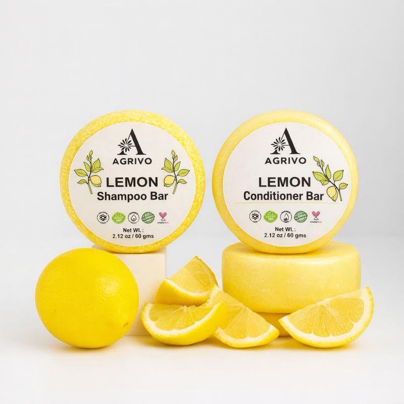 AGRIVO Lemon Shampoo and Conditioner Bar (2.12oZ) - Strengthen & Volumize All Hair Types Shampoo Bar for Women Men Conditioner Natural Ingredients