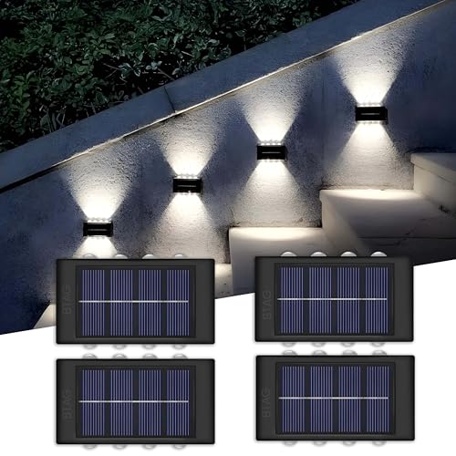Image of Btag Sun-Powered Up & Down LED Wall Light for Outdoor Use - 8 LED Waterproof Patio Light, Eco-Friendly Sunlight Powered Lamp for Home, Garden, Garage, and Balcony - Pack of 4 (SL009)