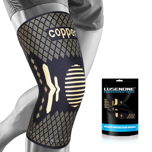 Lusenone Rodillera de cobre para hombres y mujeres, vendaje de compresión para el dolor de rodilla, menisco, artrosis de rodilla, ortesis derecha/izquierda, mejor rodillera para deportes, correr