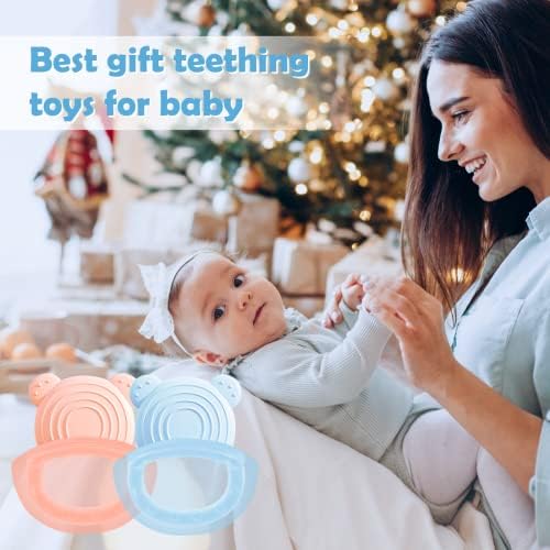 2 Pack Silicone Teething Mitten for Babies, Bear Chew Teething Toys for Baby Infants 3+ Month,Teether Glove for Soothing Teething Relief Finger Sucking Massages Sore Gums fit for 3-6 Months