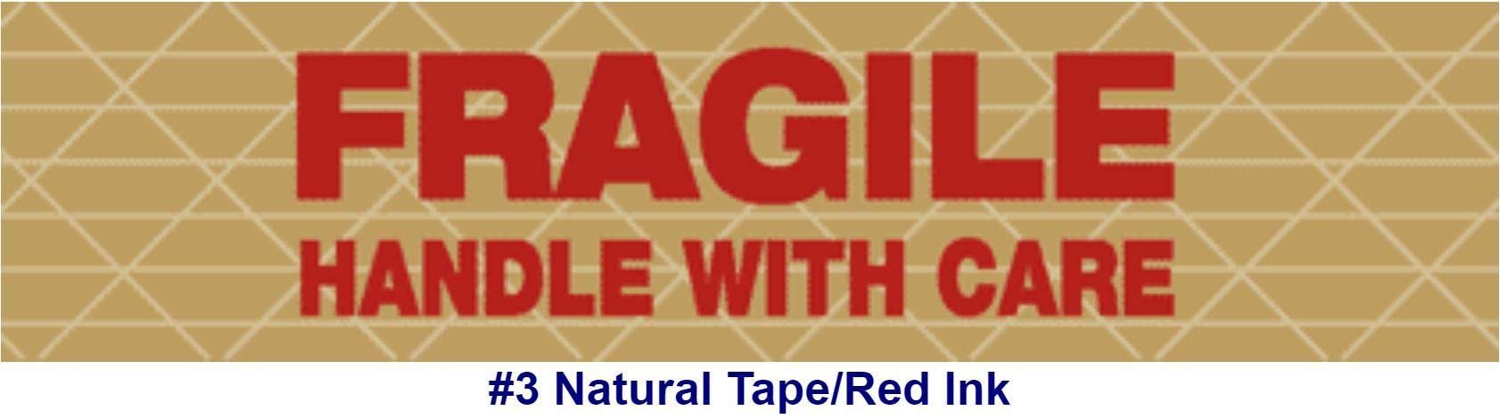 Printed"Fragile Handle with Care" Reinforced Kraft Gummed Tape 3"  x 450' Case of 10 Rolls
