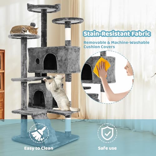 Torre para gatos grandes 54" alto con rascadores y cama miniatura 6